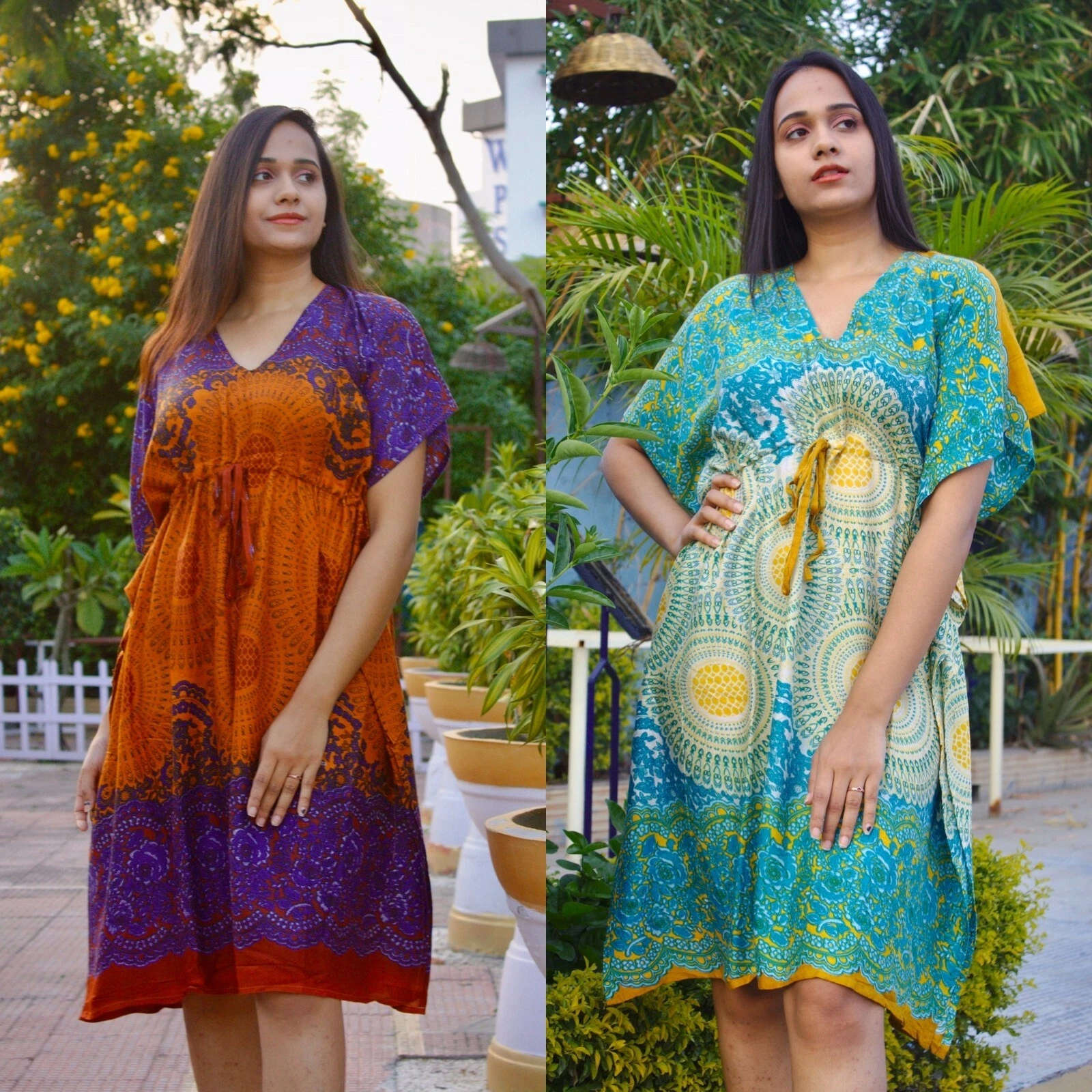 Handmade Kaftan Knee Length Casual Kaftan Dress One Size Beach Wear Caftan Dress