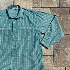 Vintage Green JORDACHE MAN Button Down Casual Vertical Stripe Shirt Size XL