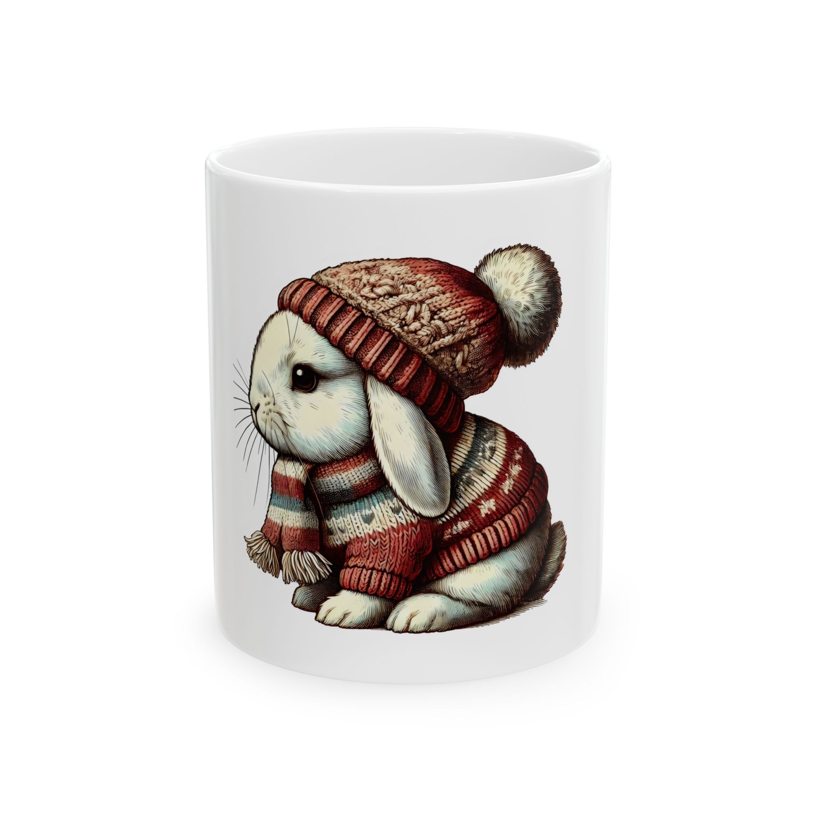 ceramic coffee mugs Cute Bunny in Sweater, Easter Gift for Animal Lovers