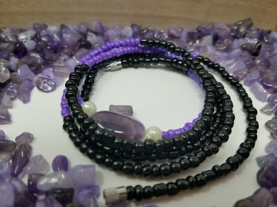 white Waist Beads,Hip Ornament, lily Waist Beads Triple Group Waist Beads purple