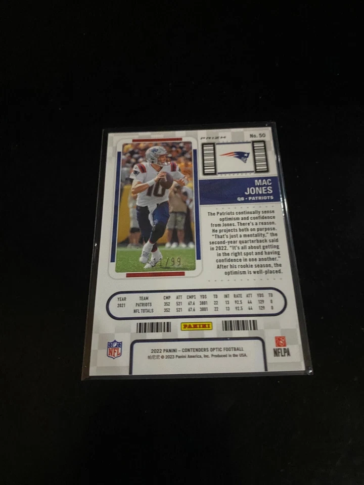 Mac Jones 2022 Optic Contenders Blue Prizm /99 Patriots 50 - Image 2 of 2