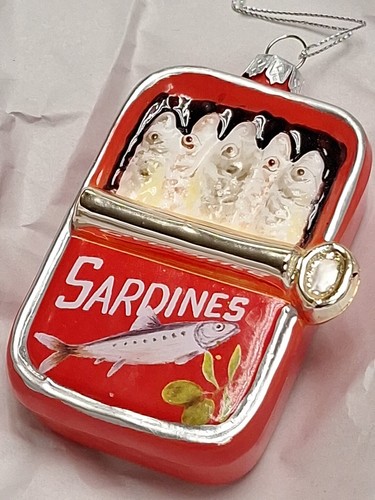 Sardine Glass Ornament - Fish Food Greece Italy Spain France Portugal Seafood - Picture 2 of 2