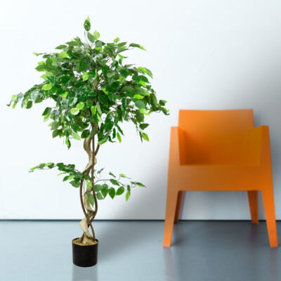 Kunstpflanze Kunstbaum Knstliche Pflanze Kunstbaum Ficus Benjamin 1,2m  Decovego | eBay.de