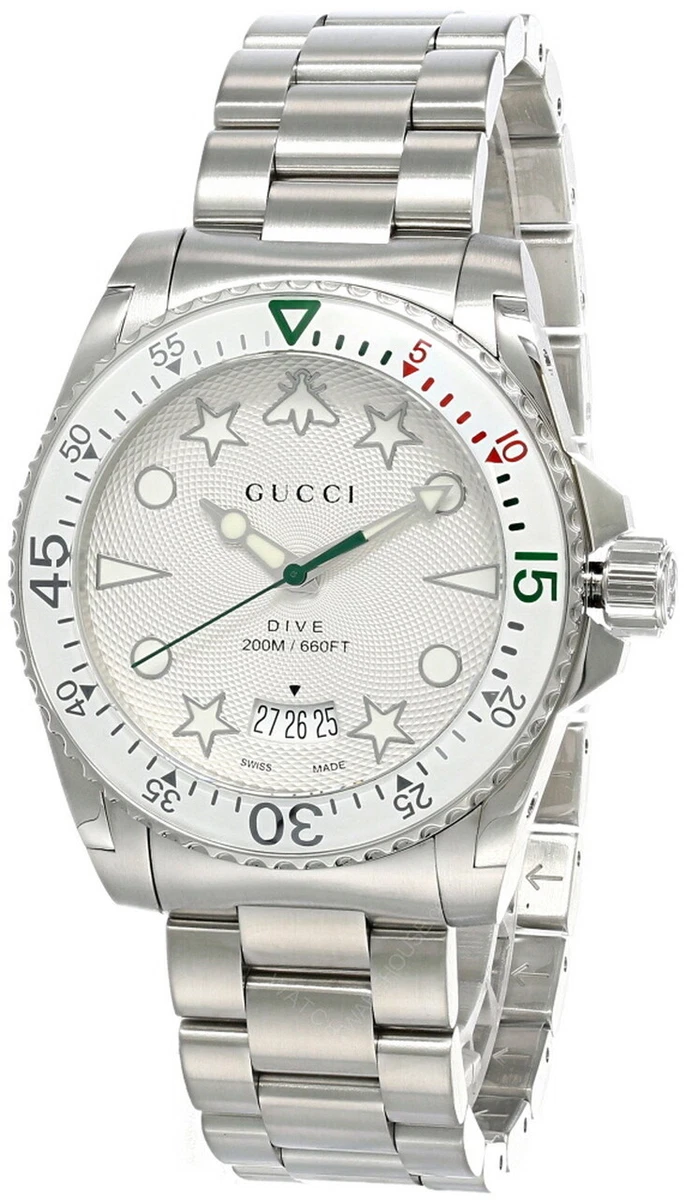 GUCCI Dive 40MM QTZ Silver Dial SS Bracelet Men s Watch YA136336