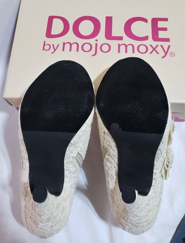 Dolce by Mojo Moxy "Flora" Lace Flowers Ankle Boots Beige 9M Boots 4" Heels NEW - Picture 6 of 8