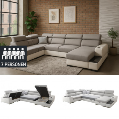 Design Loft Sofa U-Form MODO U mit Getränkehalter & Stauraum Ecksofa Weiß XXL 16