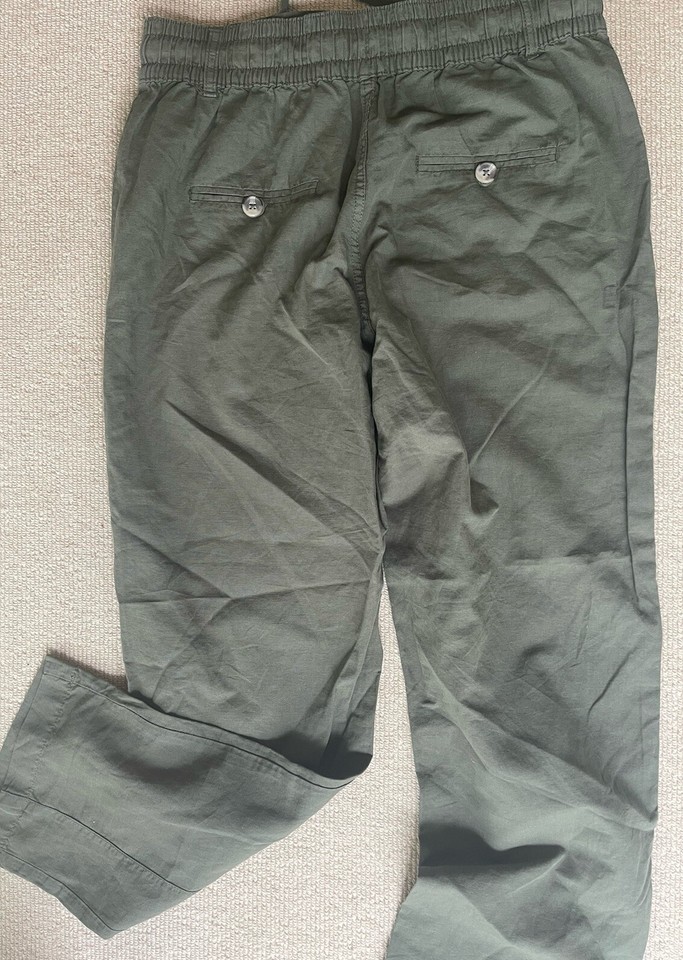 NWT Zara Drawstring Pant in Olive Green Medium Straight Leg Linen