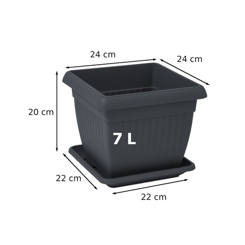 Blumenkübel Blumentopf mit Untersetzer quadratisch anthrazit terrakotta 6 Größe - 第 14/19 張圖片