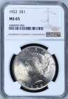 :1922-P 1$ SILVER PEACE DOLLAR FLASHY BLAST WHITE NGC GEM BU MS65 HIGHEST GRADES
