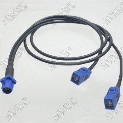 Fakra C Male Blue to 2x SMB Female Y Type Pigtail Combined Cable RG174 20'' 50cm