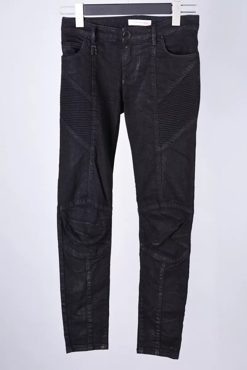 Pierre Balmain Black Moto Biker Jeans Size S W25 L28