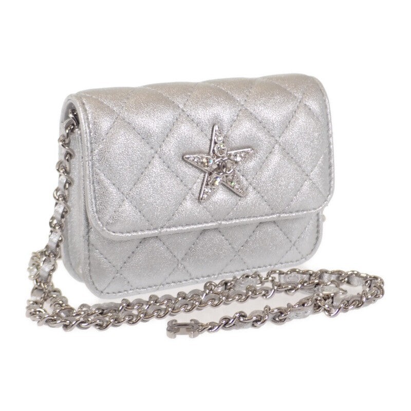 CHANEL Star Chain Belt Bag Mini 2WAY Bag Lambskin Silver