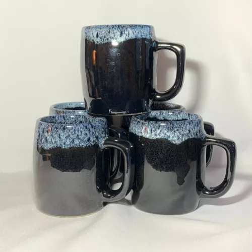 Van Briggle Art Pottery Glossy Black Lava Glazed Coffee Cup Mugs Set of 5