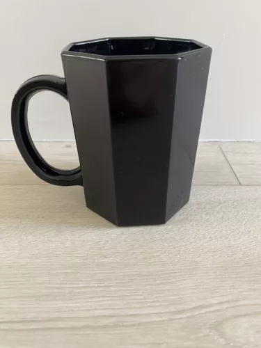 Vintage 1980s Black  Octagon Glass Mug Made In France 8fl Oz