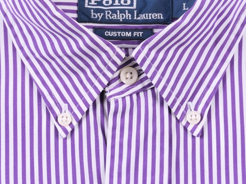 Polo Ralph Lauren Custom Fit Purple Bengal Stripe Button Down Casual Shirt L - Picture 3 of 8