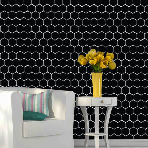 4 Sheets 3D Vinyl Stick on Mosaic Tiles Self Adhesive Black Hexagon - Picture 5 of 9