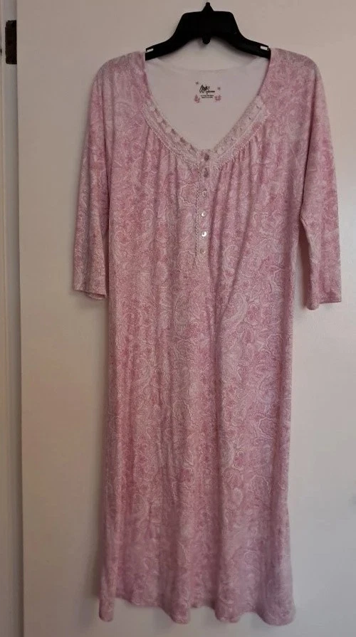 Camisón Aria 100% Algodón Rosa Paisley Satén Crochet Ribete Pradera Talla Pequeña Foto 2 de 4