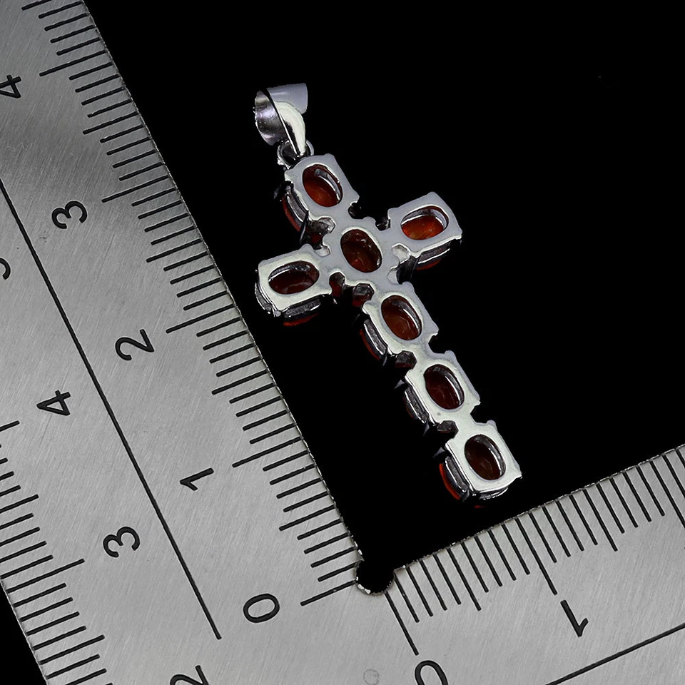Pendente In Argento Sterling 925 Ovale Con Opale Arancione 5x4mm Croce Gioiello - Immagine 3 di 4