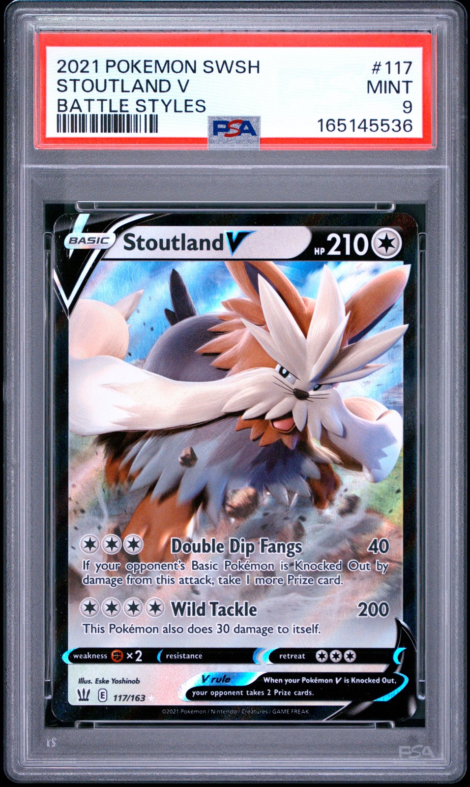 2021 POKEMON SWORD & SHIELD BATTLE STYLES #117 STOUTLAND V PSA 9