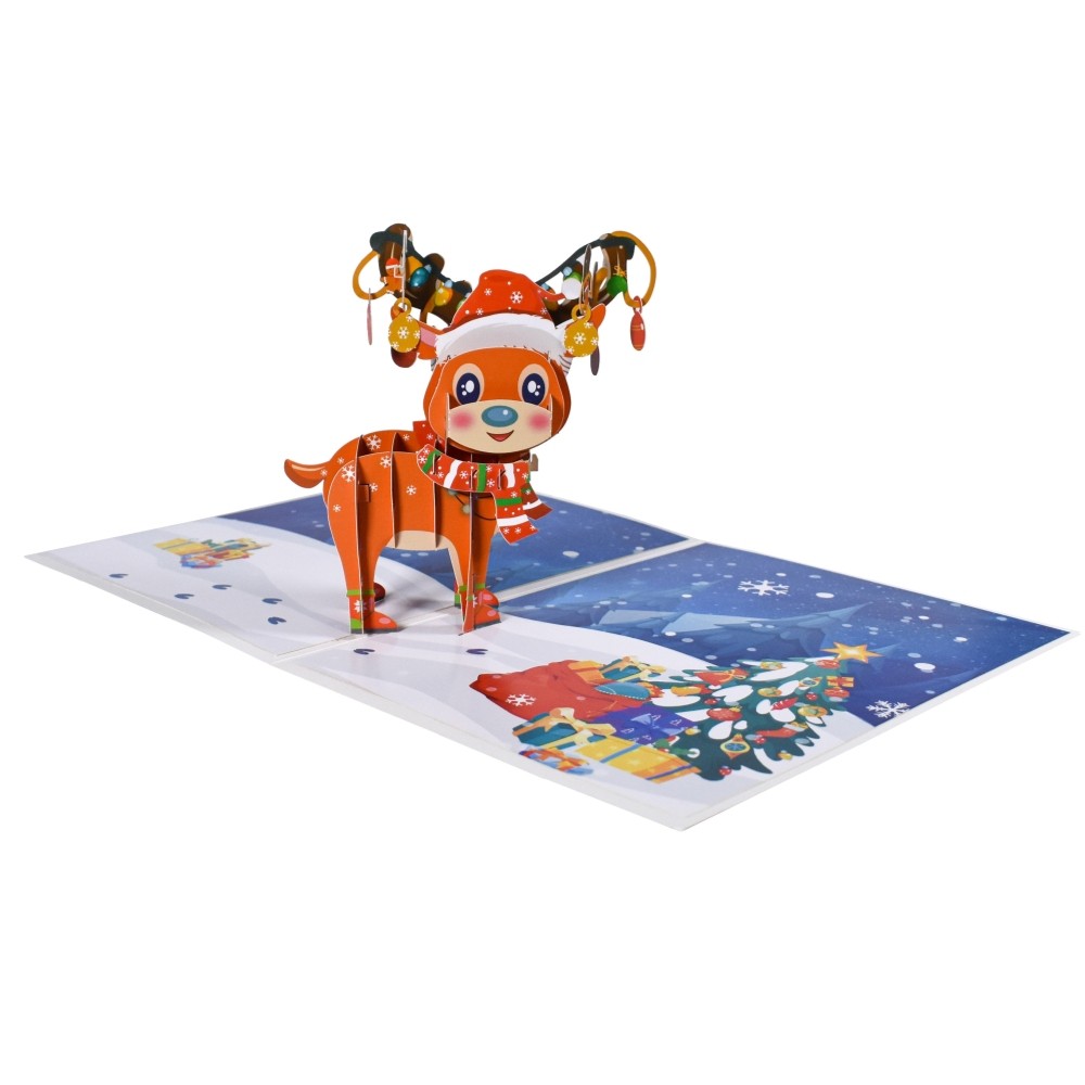 Festive Antlers Reindeer Charm 3D Pop Up Christmas Card