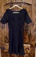 Ann Taylor Black Knit Dress Flare Ruffled Hem Stretch Size S Look
