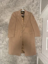 Hart Schaffner Marx Mens 42R Camel Wool Overcoat Vintage Long Coat
