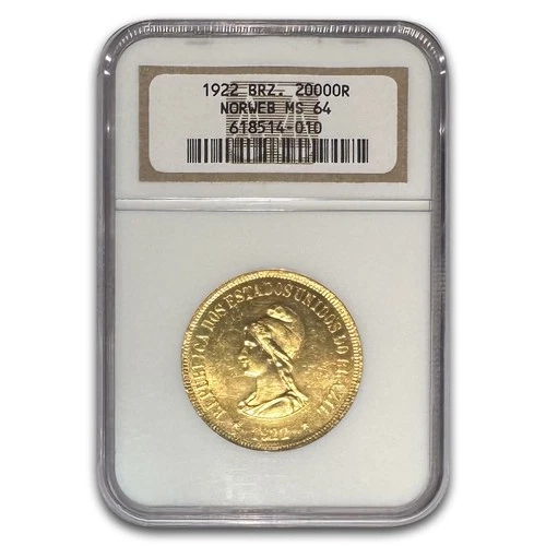1922 Brazil Gold 20000 Reis MS-64 NGC (Norweb)
