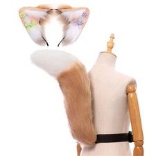 Faux Fur Fox Wolf Ears Headband Animal Tail Cosplay Costume Halloween Christm...