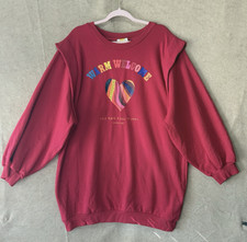 Farm Rio Warm Welcome Sweatshirt Dress Womens Sz XL Burgundy Red Plush Lining