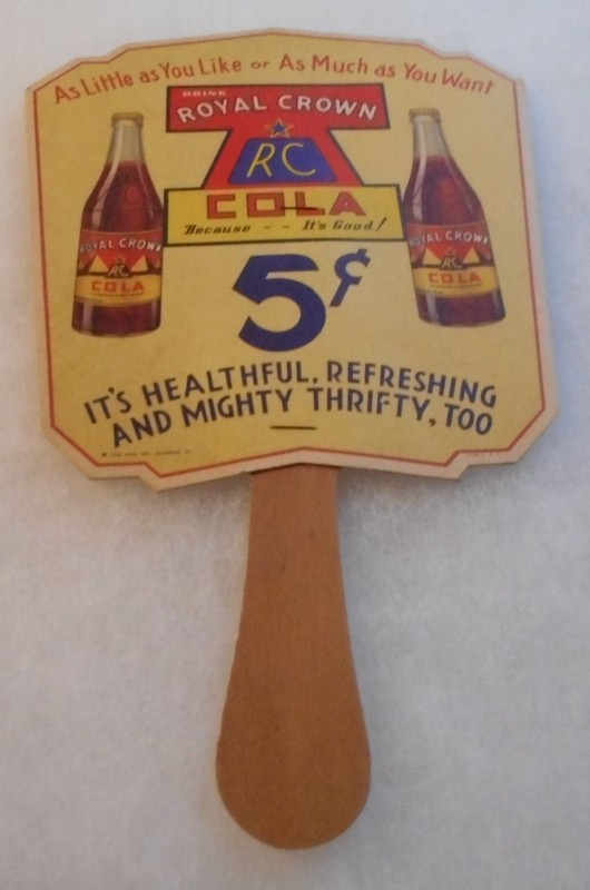 #2, NICE RARE 1945 Royal Crown Cola Hand Ad Fan $50,000 CONTEST Fayetteville NC
