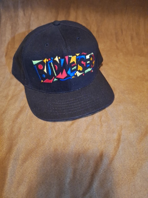 Vintage 90s Budweiser Graffiti Abstract Art Hat Snapback Cap Beer Promo USA