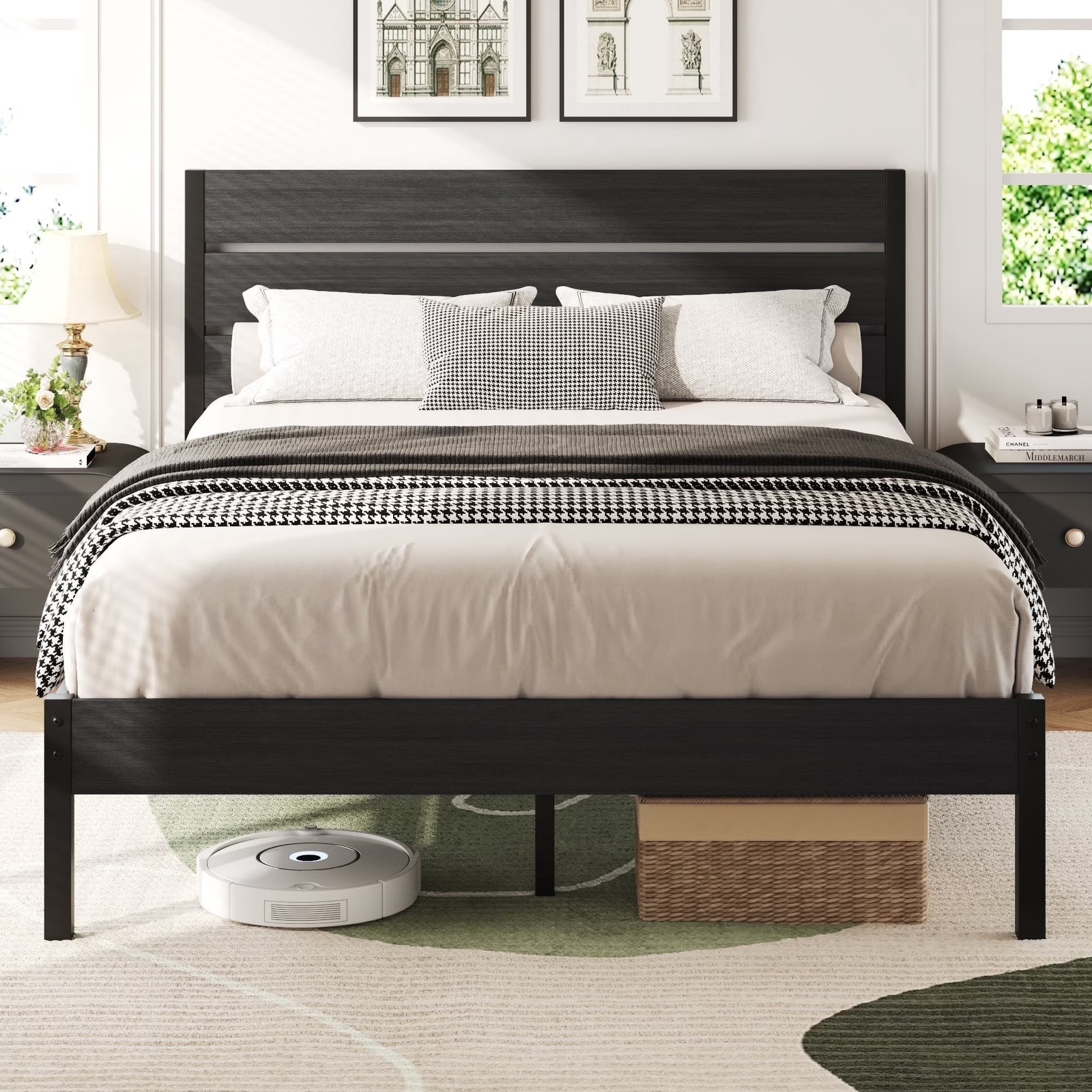 With Rustic Vintage Wood Headboard And Footboard,metal Support,g