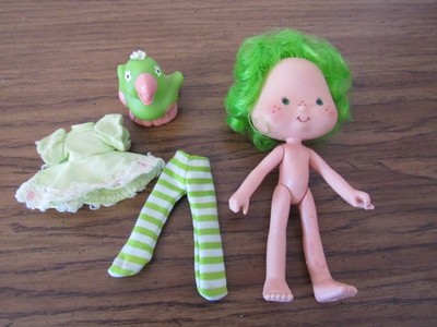 VTG Strawberry Shortcake ''Lime Chiffon'' 5'' Doll & ''Parfait Parrot'' 2'' Pet ~ 1980