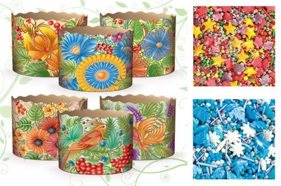 Set  6 pcs Baking Paper Molds for Easter  Cakes  Paska 240g 90''x85''+ Sprinkles