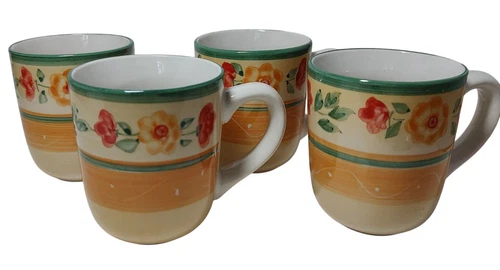 Gibson Everyday Housewares Coffee Mugs Floral Terrace Vintage Set of Four SEE