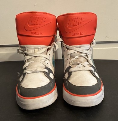 NIKE Flight AC 577128 130 Leather Trainer Sneakers Lace Up Neon Orange Size 11
