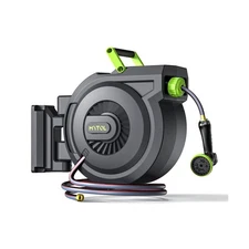 Retractable Garden Hose Reel, 5/8 Inch x 82 ft + 6 ft Wall Mounted Water Hose...