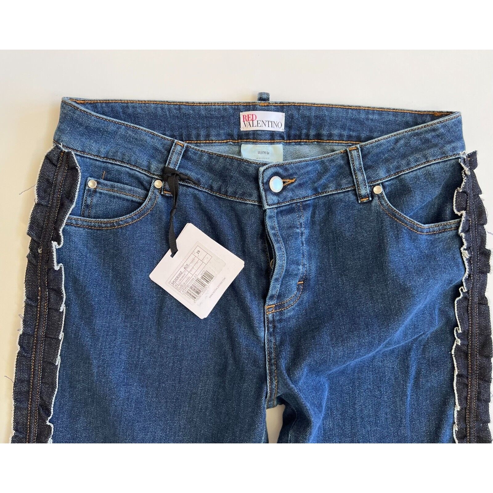 Red Valentino Ruffle Trimmed Cropped High Rise Straightleg Jeans Size 29 NWT thumbnail 11