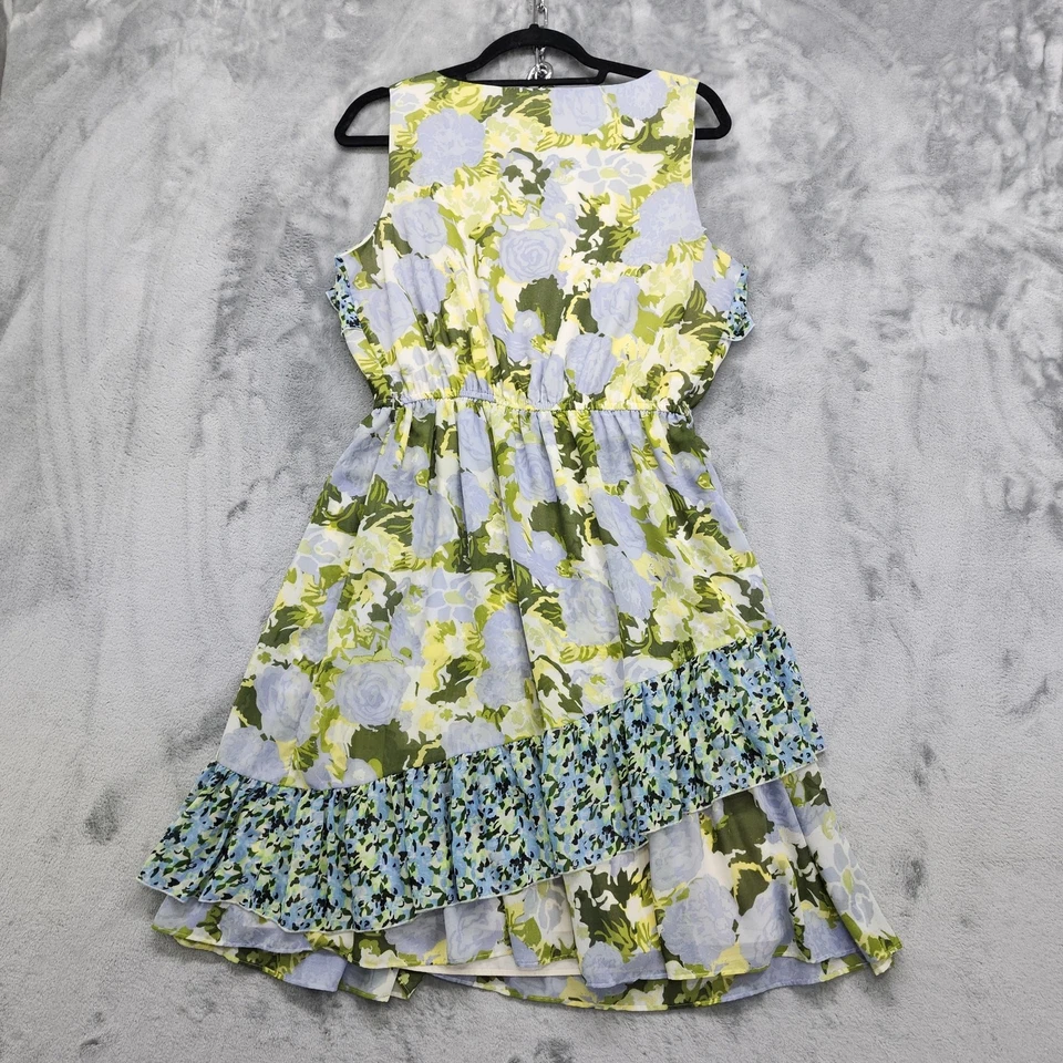 Vestido GIANNI BINI Talla L Azul Verde Brumoso Floral Sin Mangas Volantes Vestido Fiesta Foto 2 de 4