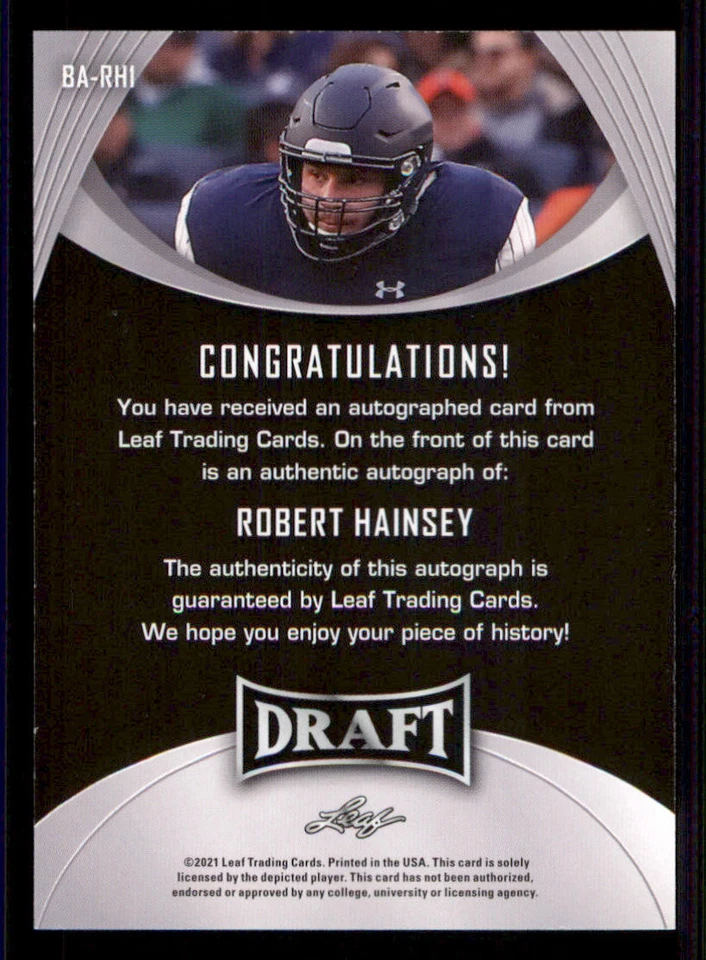 2021 Leaf Draft AUTO #BARH1 Robert Hainsey - Image 2 of 2