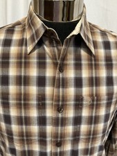 Timberland Button-Up Long Sleeve Cotton Shirt Pockets Plaid Brown Beige Sz M