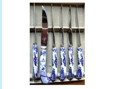 Six Knives, Royal Crown Derby, 1905, Stainless Steel, Painted Porcelain Handle