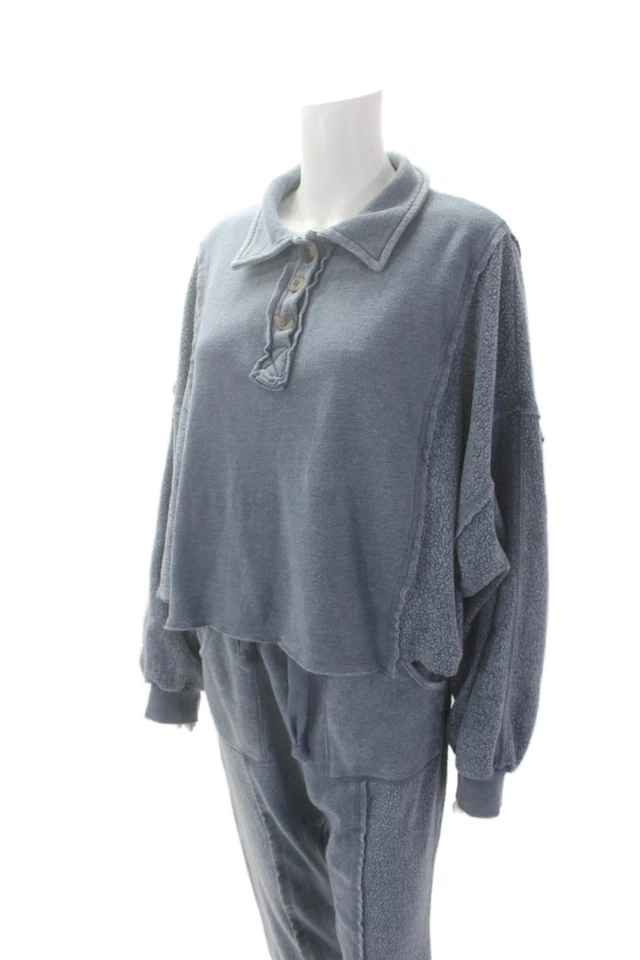 Conjunto de 2 pantalones deportivos suéter Henley de algodón azul talla L vintage Havana para mujer Foto 4 de 4