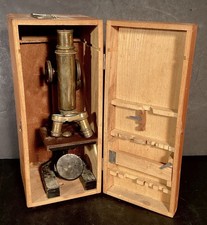 Antique Ernst Leitz Wetzlar Brass Microscope With Wooden Case