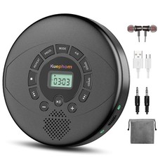 Portable CD Player Speaker Headphones Rechargeable Discman AntiSkip Black