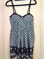 Band of Gypsies Boho Sundress Medium Blue Black Printed Pockets