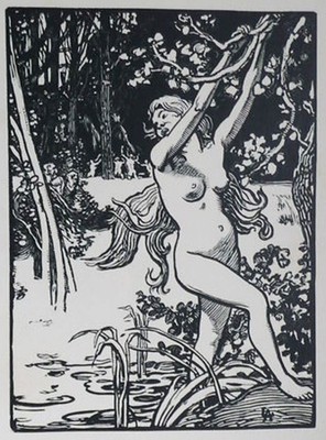 Louis-Auguste Lepère (1849 1918), Holzschnitt  Susanna beim Baden , um 1899. Sig