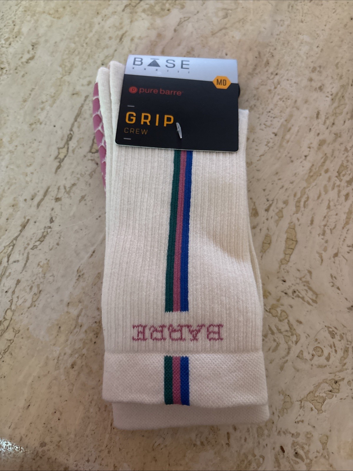 Base  33 Non Slip Grip Crew - Pure Barre Long Stripes NWT Size Medium