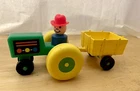 Vintage Fisher Price Little People Farm Tractor Trailer Green & Yellow +farmer