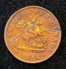 1854 Half Penny Bank Of Upper Canada Token Dragonslayer